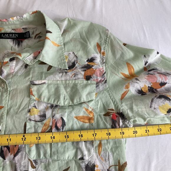 Lauren Ralph Lauren Sage‎ Green Floral Button Up Shirt Size L Cottagecore Fairy - Picture 9 of 16